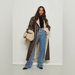 NA-KD Faux Leather Teddy Coat